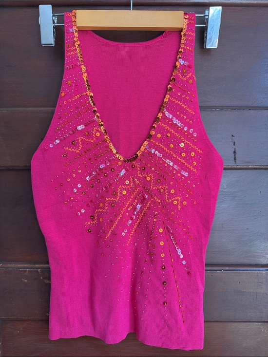 next Tops - Fuchsia Bead and Sequin Halter